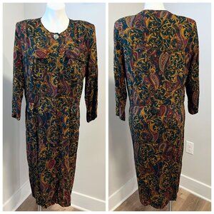 80s Paisley Dress teal and gold